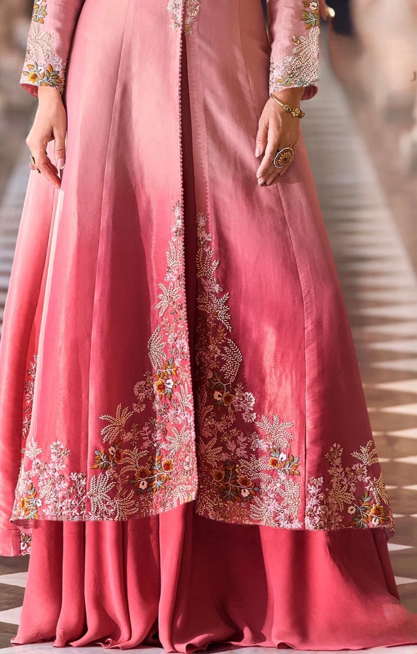 Premium Rosy Pink Chinon Silk Party Wear Anarkali Palazzo Set