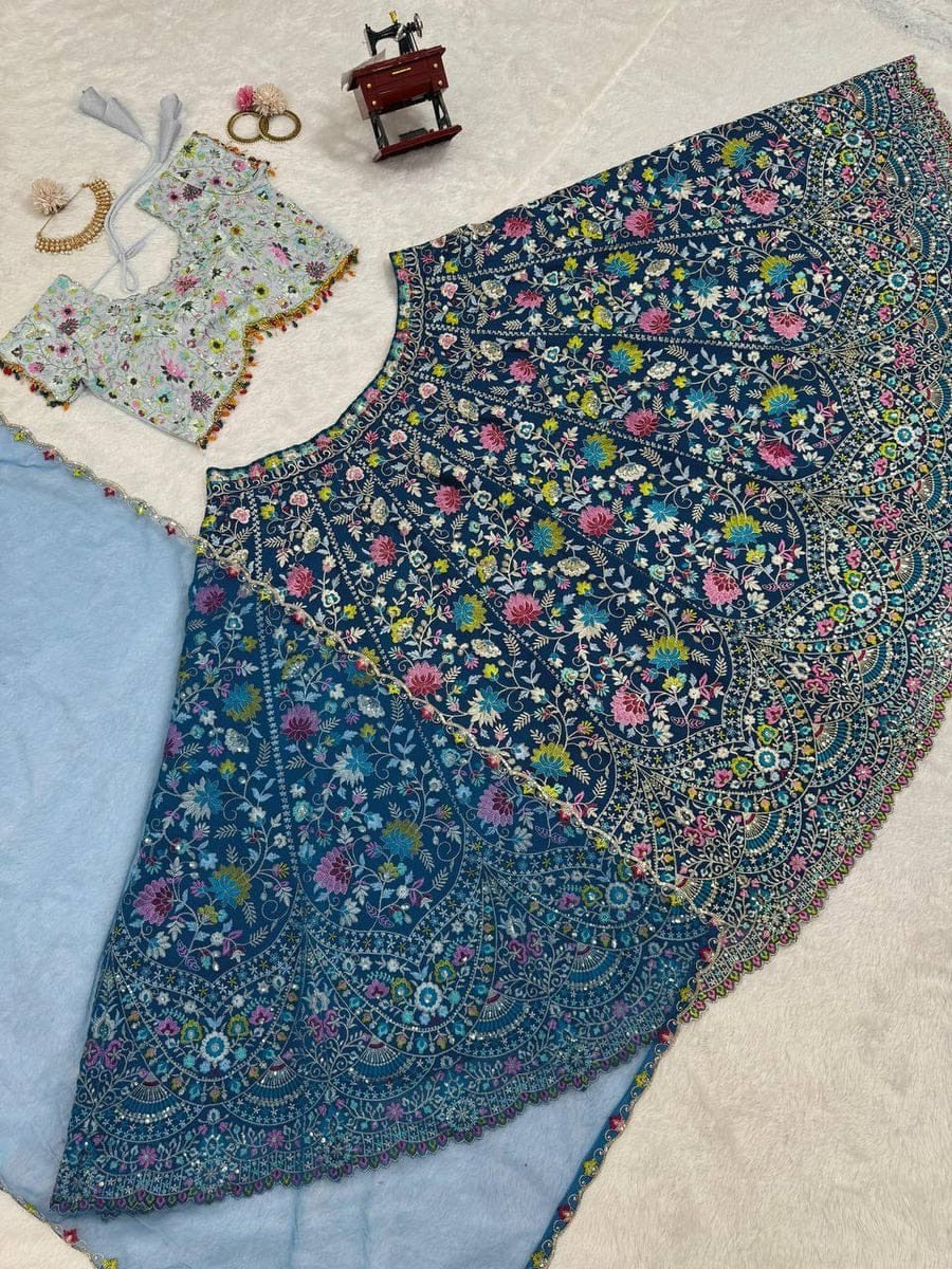 Bridal Lehenga Fabric-Malai Silk | The "Gulbahar" Enchanted Garden Lehenga Set