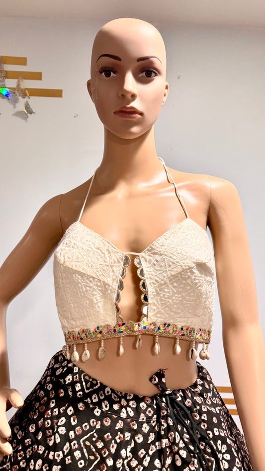 Garba Glam Black Bandhani Chaniya Choli with Designer Shell Blouse