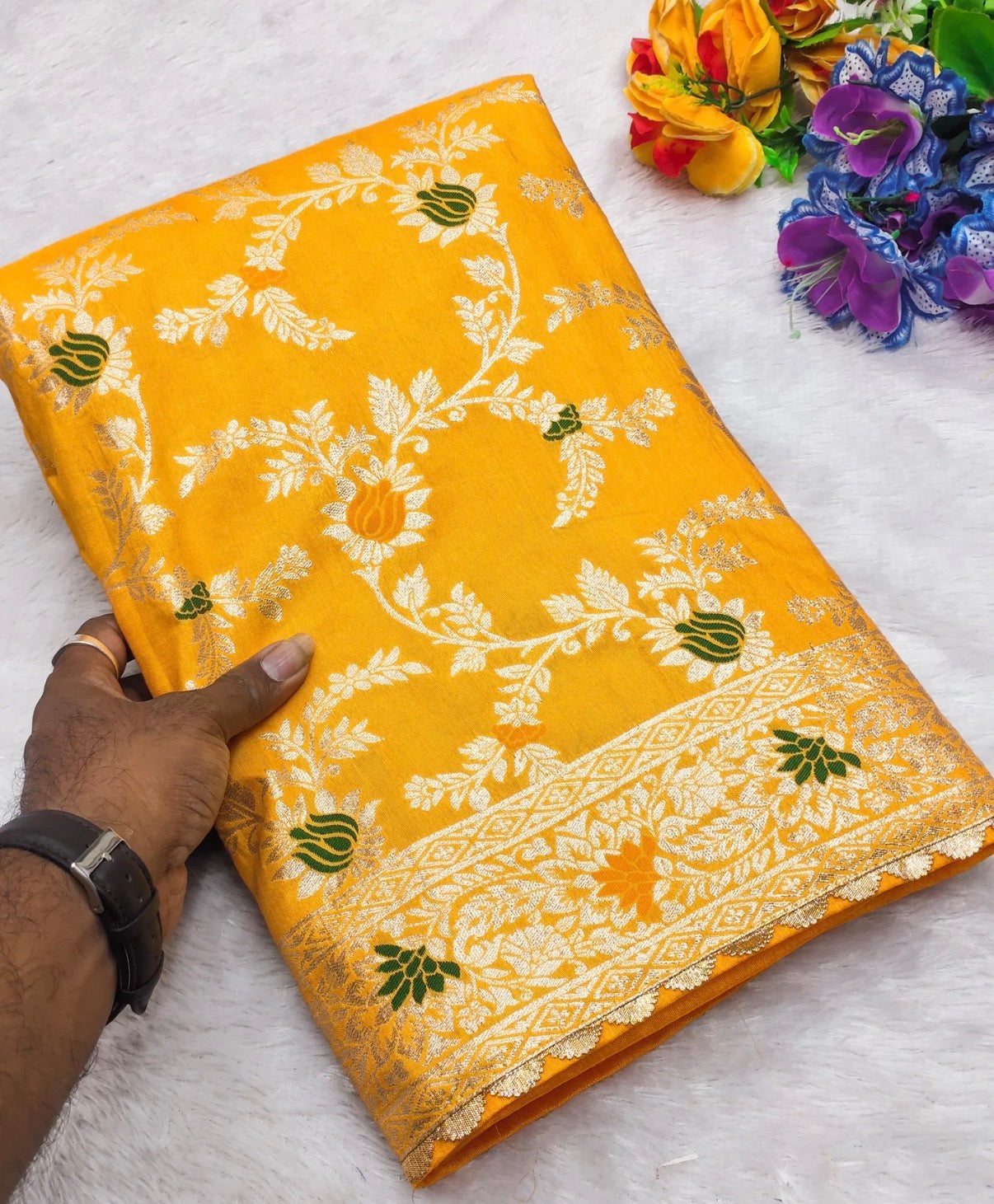 Soft Dola Silk Saree with Meenakari Weaving & Tassel Pallu