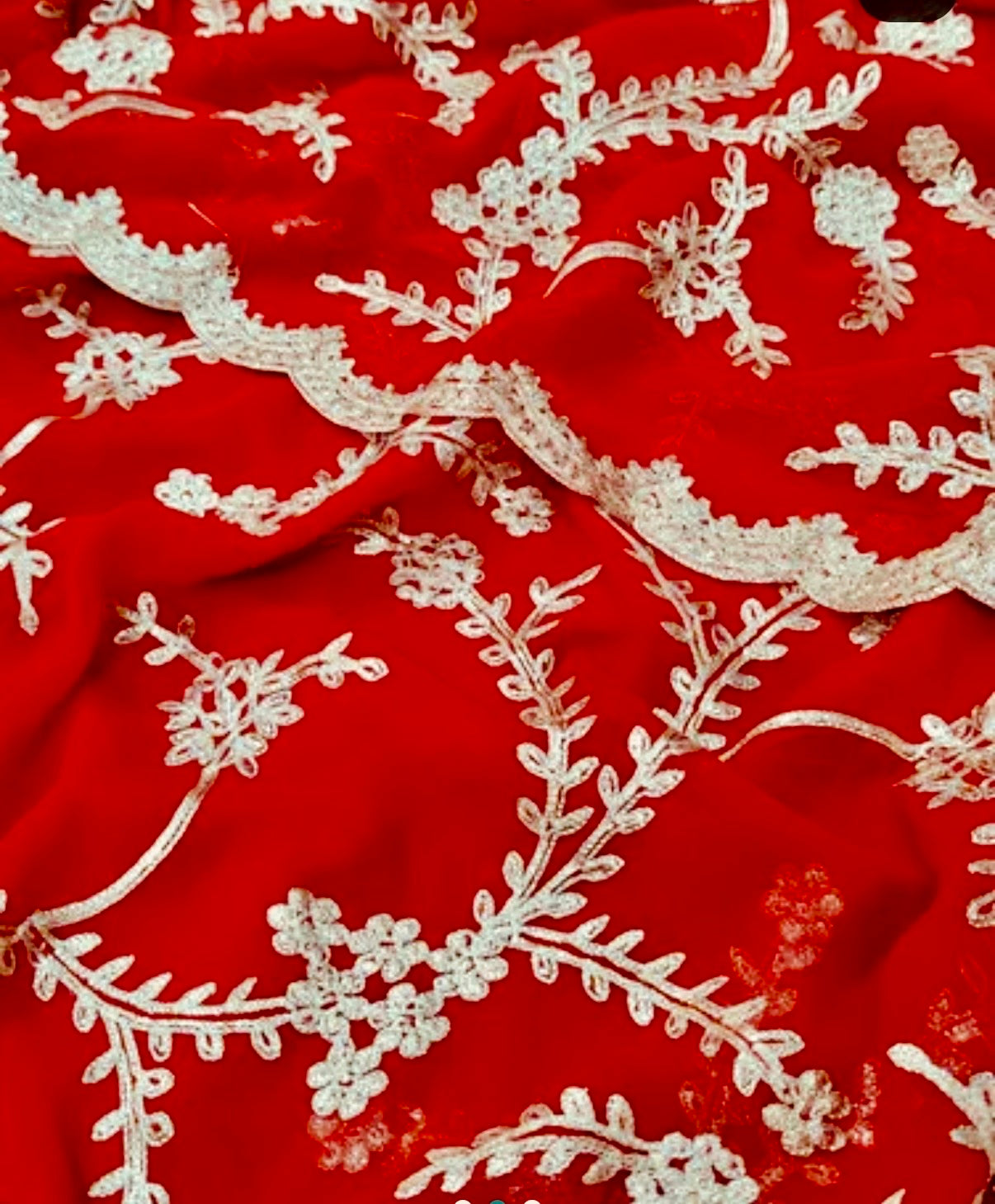 Red Bridal Georgette Saree with Golden Sequence Kashida Work