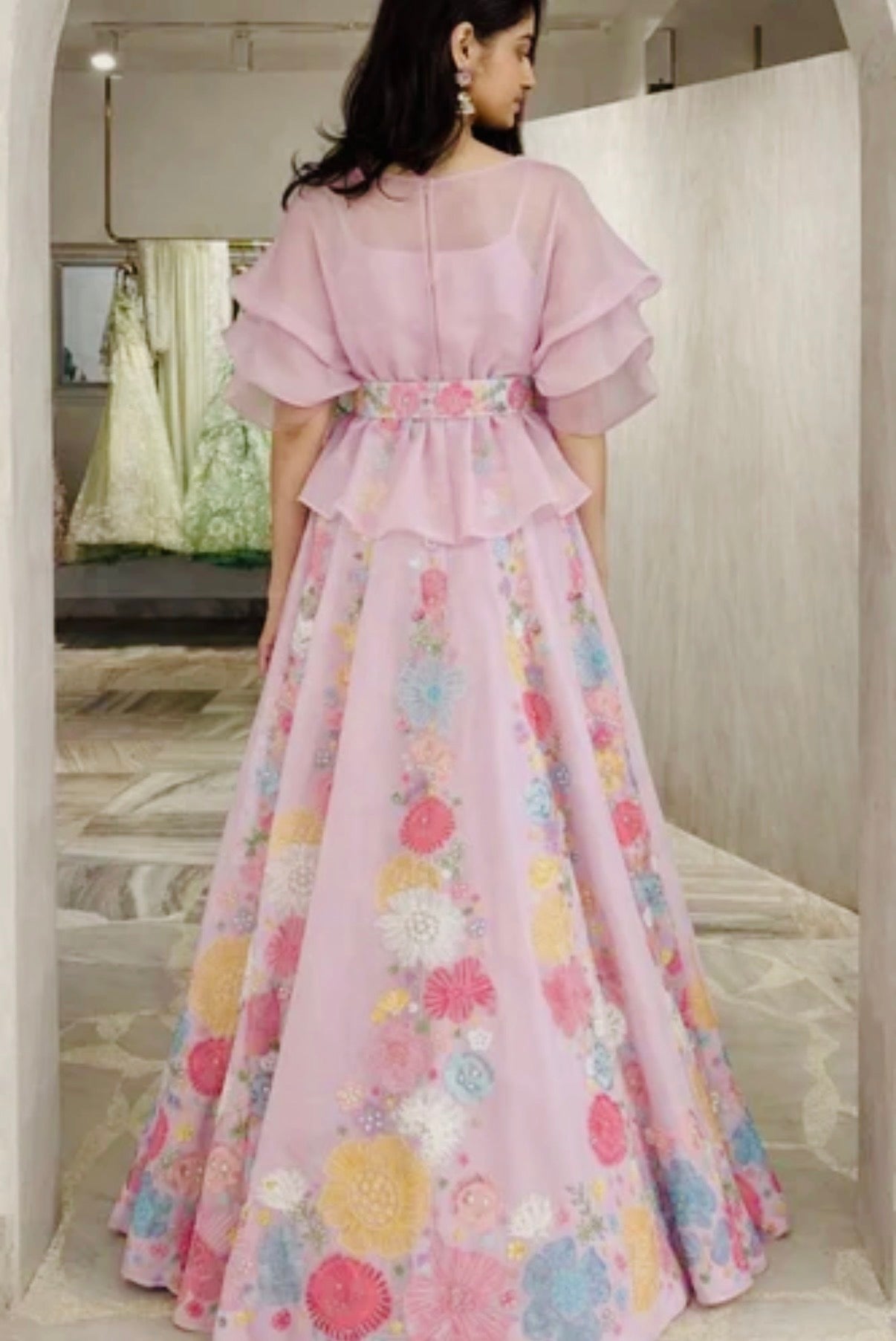 Pink Floral Indo-Western Lehenga Set