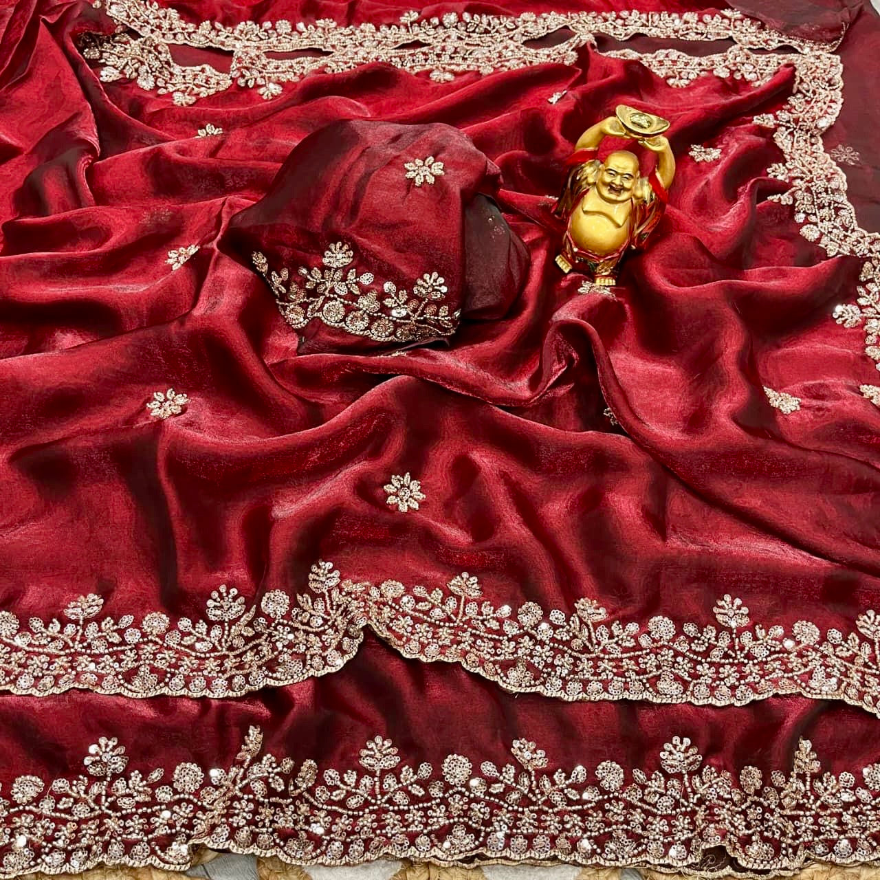 Designer Wedding Saree with Original Gold Beads Handwork