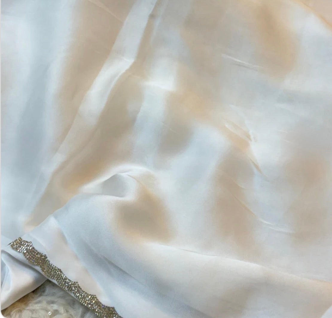 Elegant Metallic Stripe Party Wear Saree with Scalloped Diamond Border