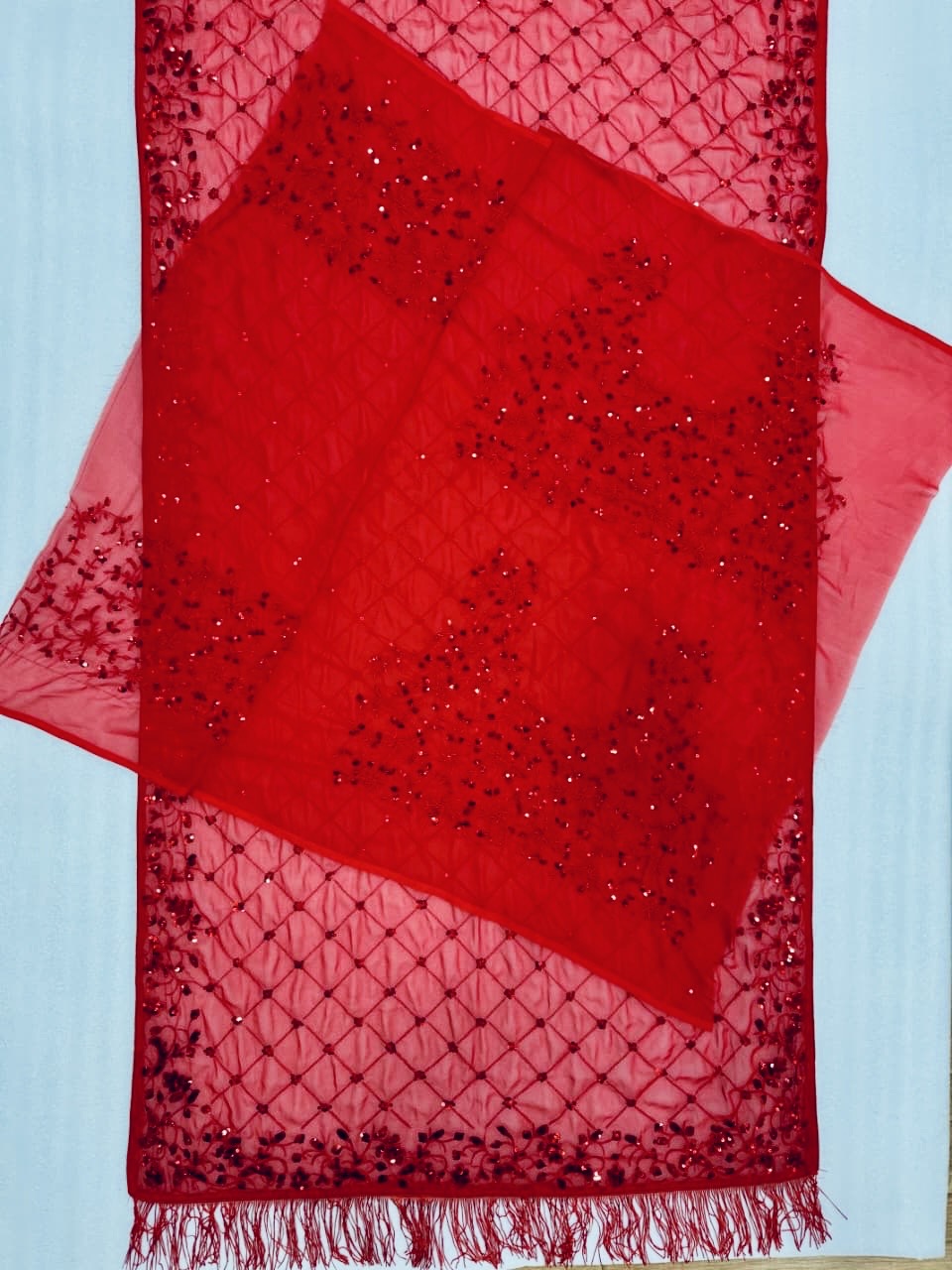 Red Heavy Sequins Faux Georgette Saree with Embroidered Blouse