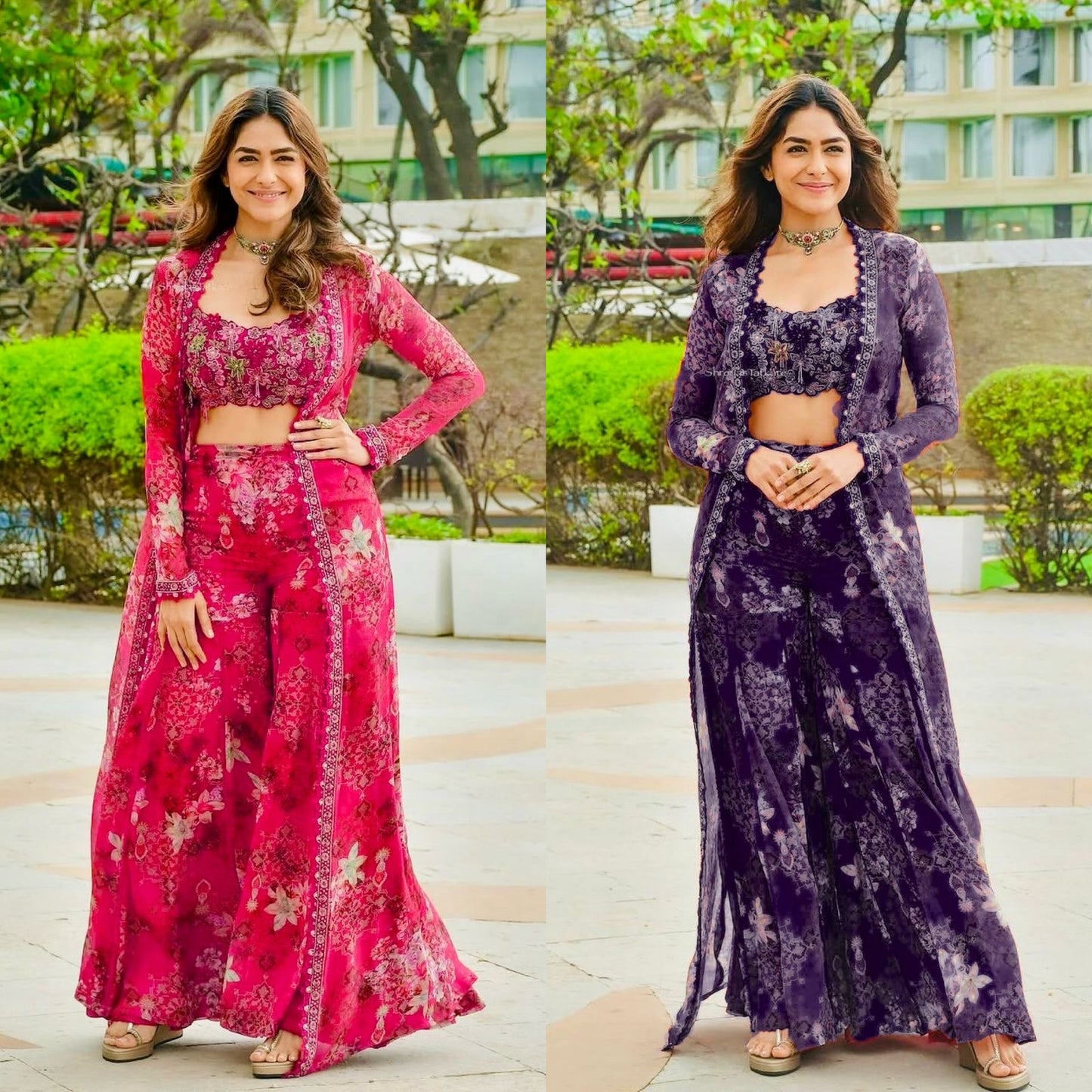 Designer Silk Sharara Set with Embroidered Shrug & Blouse