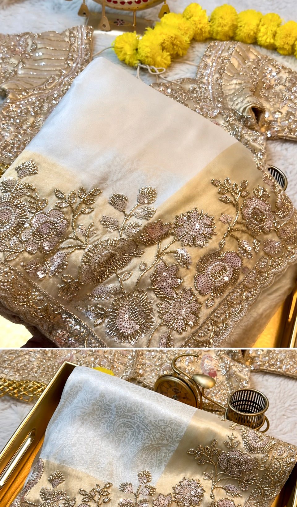 Luxury Silk Saree with Heavy Handwork Blouse & Scalloped Border