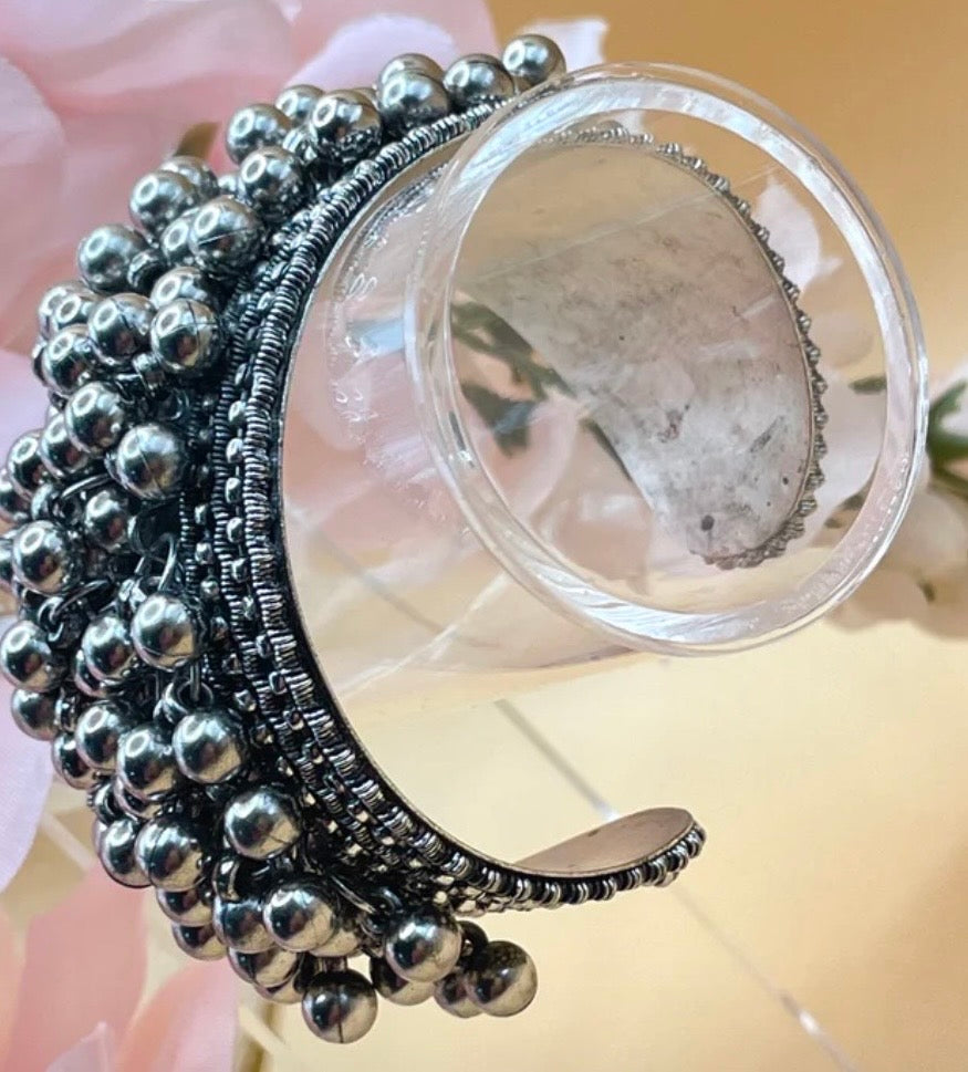 Oxidized Silver (imitation jewelry )Beaded Cuff Bracelet: Indian Boho Jewelry
