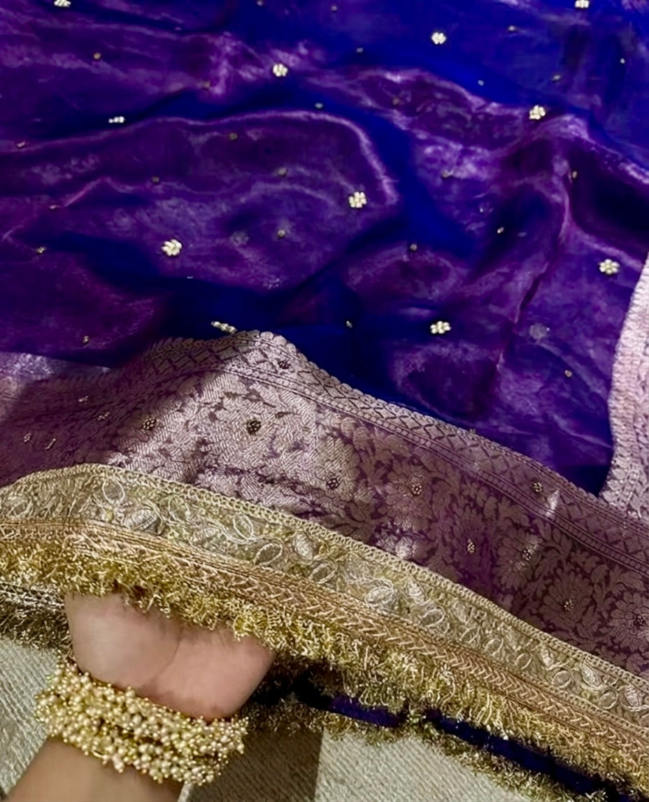 ✨ Pure Tissue Silk Designer Saree with Hand-Embroidered Floral Butis ✨