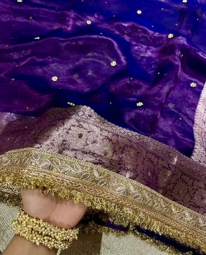 ✨ Pure Tissue Silk Designer Saree with Hand-Embroidered Floral Butis ✨