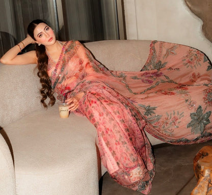 Celebrity Inspired Digital Printed Tebby Silk Saree