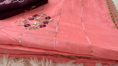 Elegant Dola Silk Saree with Sequins & Thread Embroidery