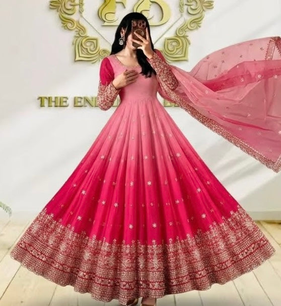 Festive Trending Designer Georgette Gown Set with Sequin Embroidery