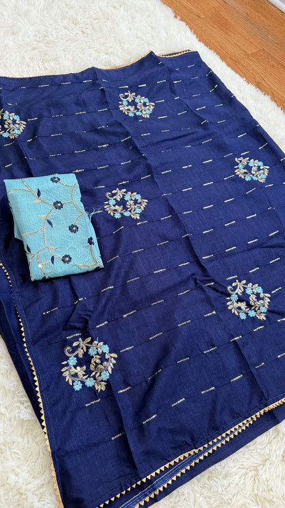 Elegant Dola Silk Saree with Sequins & Thread Embroidery