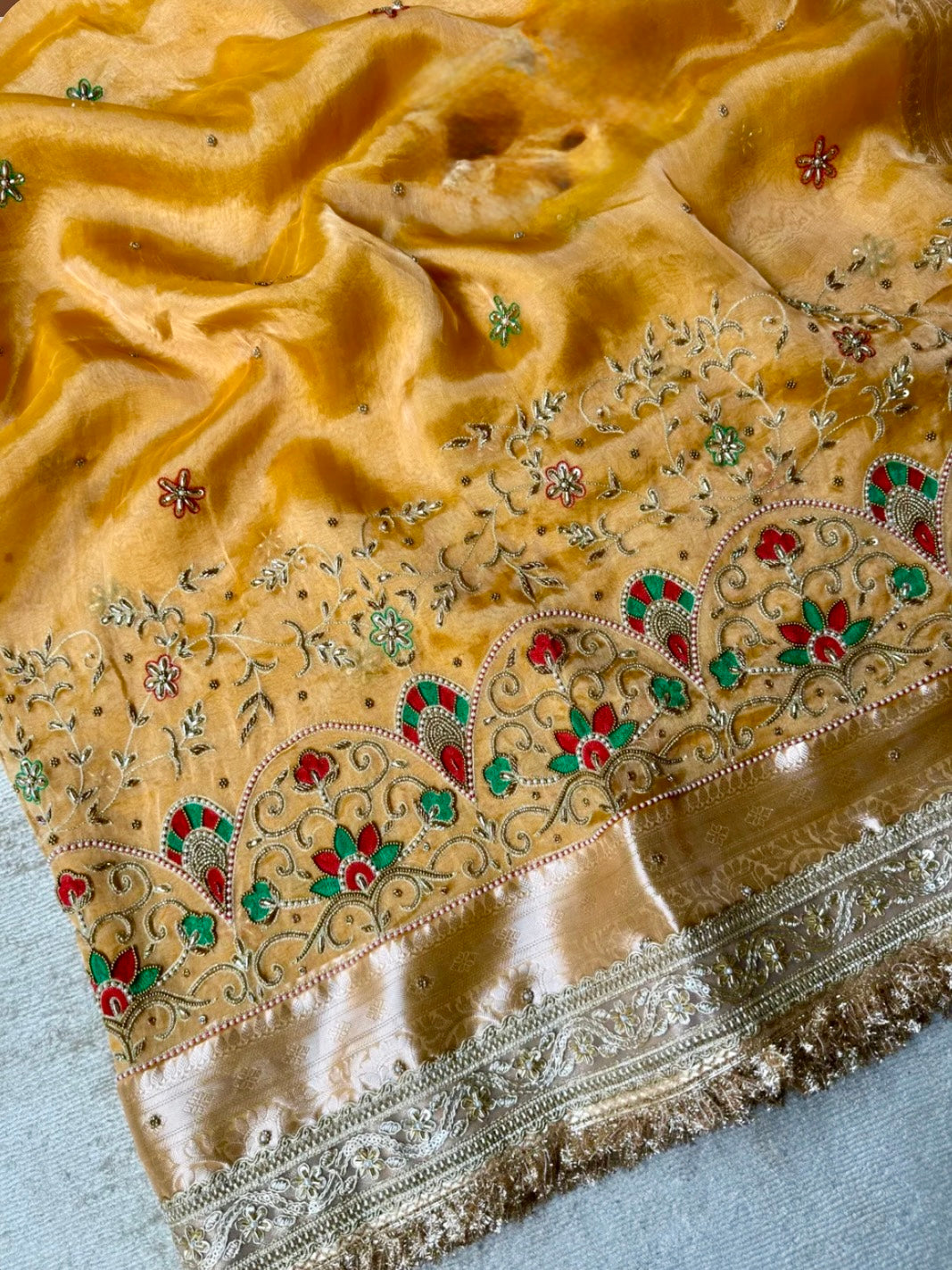 Pure Tissue Silk Meenakari Banarasi Saree in Mustard | Luxury Festive Wear
