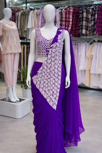 Peacock Embroidered Ready To Wear Saree
