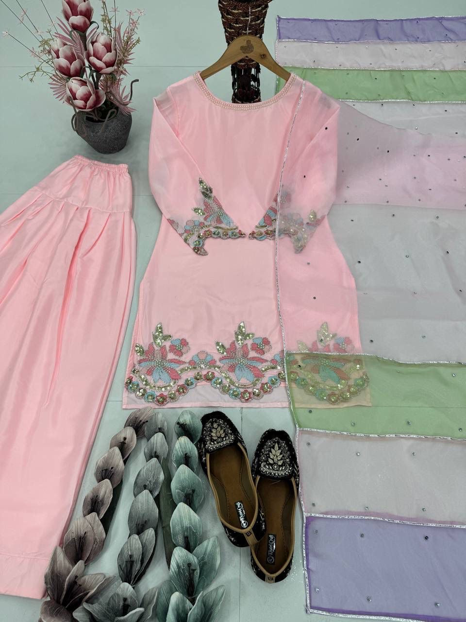 Farshi Palazzo Suit Set with Organza Dupatta