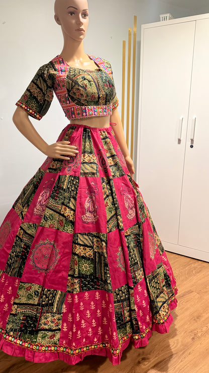 Pure Camric Cotton Lehenga Choli with Mal Cotton Handblock Dupatta – 8 Mtr Flare