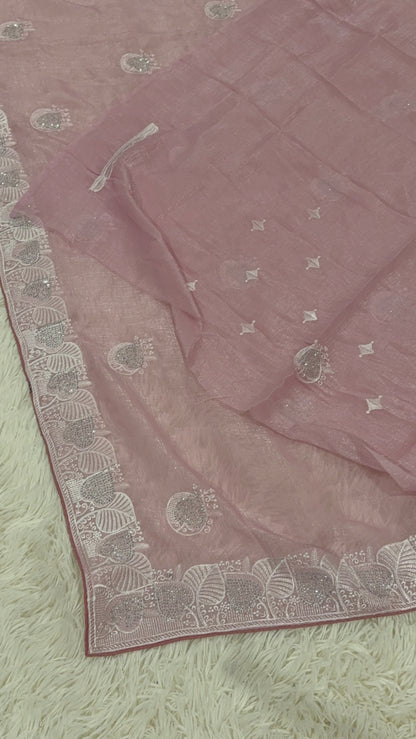 Pink Jimmy Choo Silk Saree with White Embroidery | Festive & Party Wear