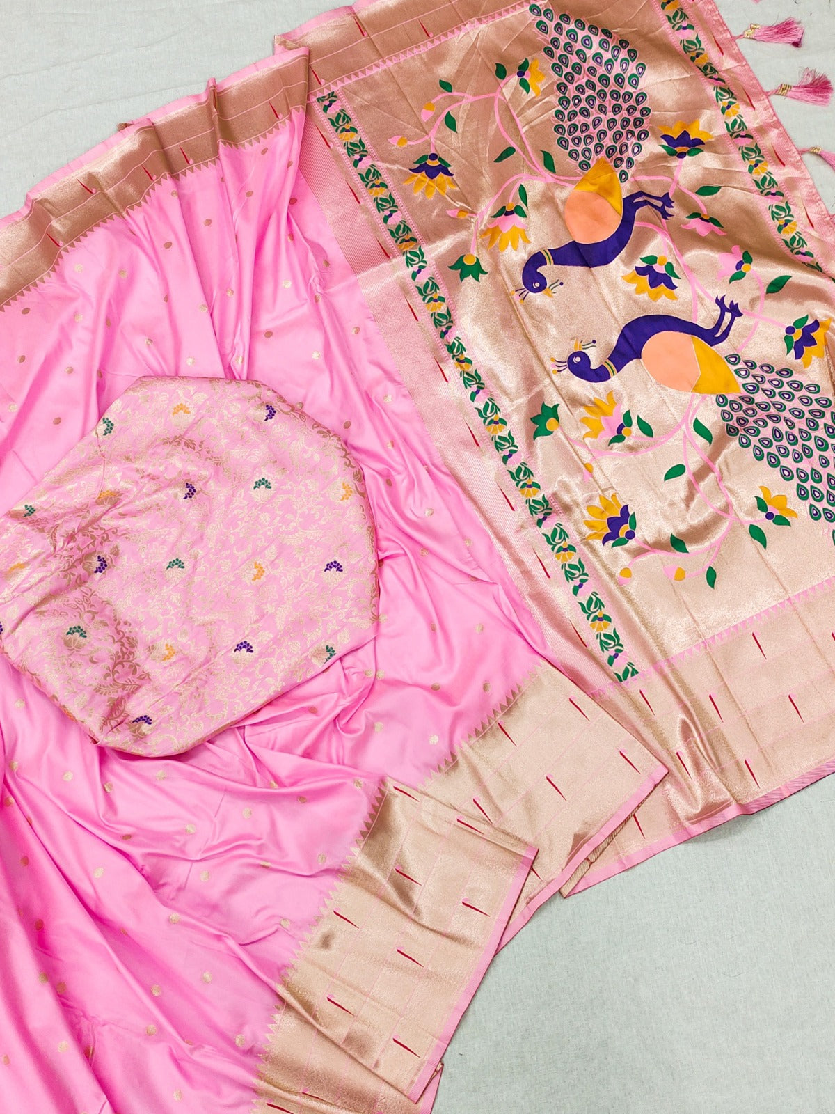 Soft Pathani Silk Saree Zari Weaving Motifs Design