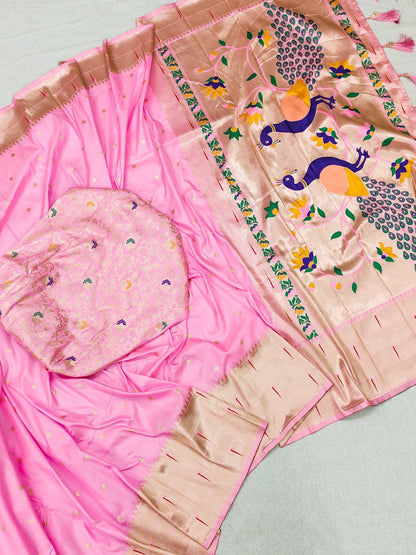 Soft Pathani Silk Saree Zari Weaving Motifs Design