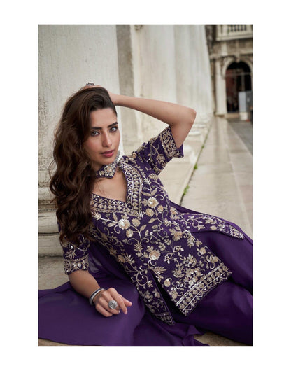 BELA Organza Silk 3-Piece Designer Plazzo Set