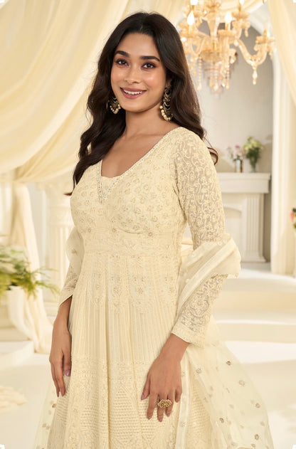 Premium Georgette Chikankari Gown Set (2 PCS)