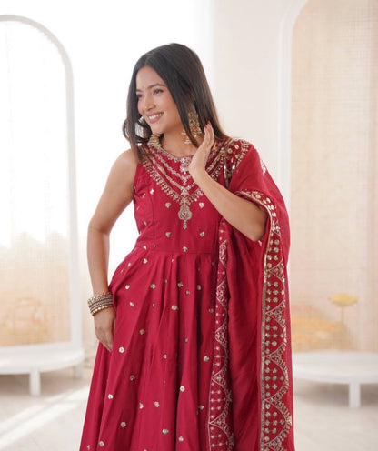 Premium Roman Silk Anarkali Gown Set with Chanderi Dupatta (Restock)