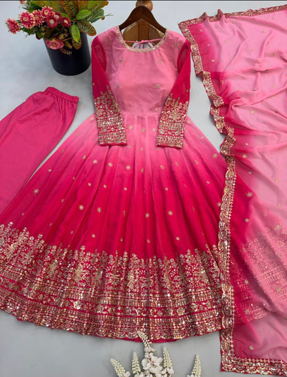 Festive Trending Designer Georgette Gown Set with Sequin Embroidery