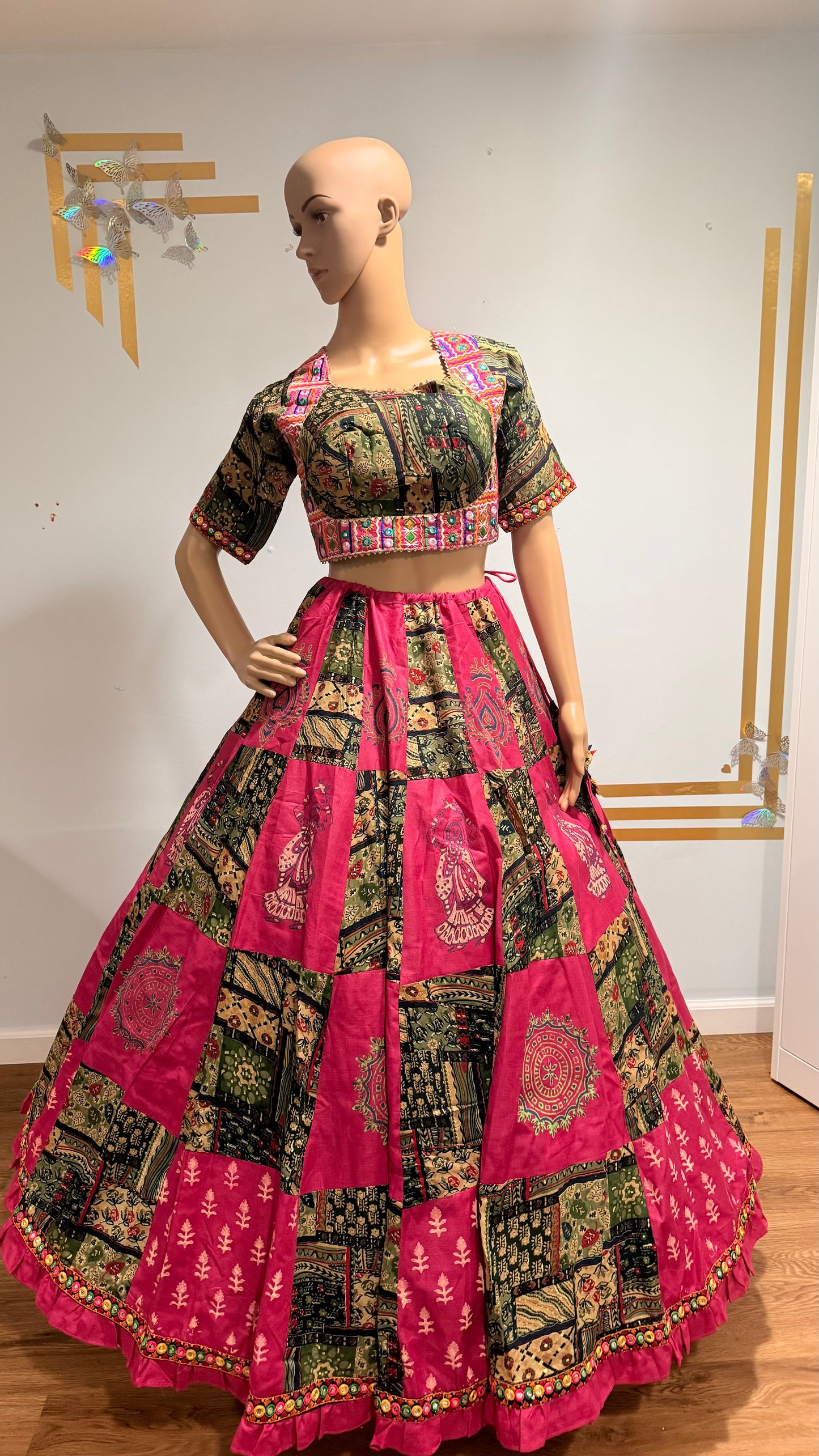 Pure Camric Cotton Lehenga Choli with Mal Cotton Handblock Dupatta – 8 Mtr Flare