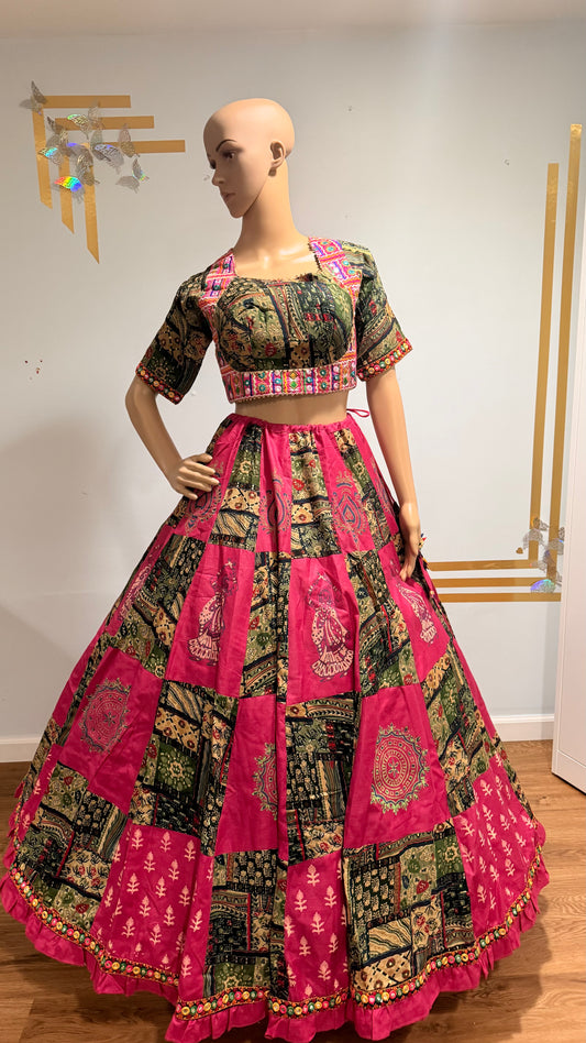 Pure Camric Cotton Lehenga Choli with Mal Cotton Handblock Dupatta – 8 Mtr Flare