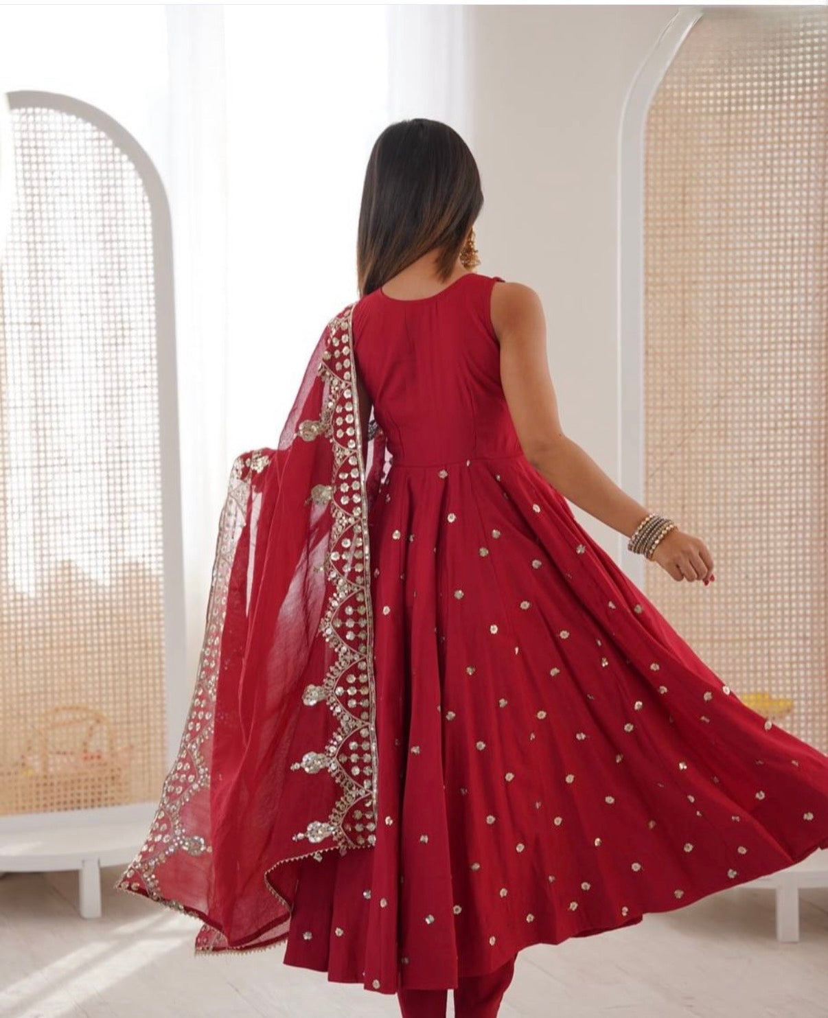 Premium Roman Silk Anarkali Gown Set with Chanderi Dupatta (Restock)