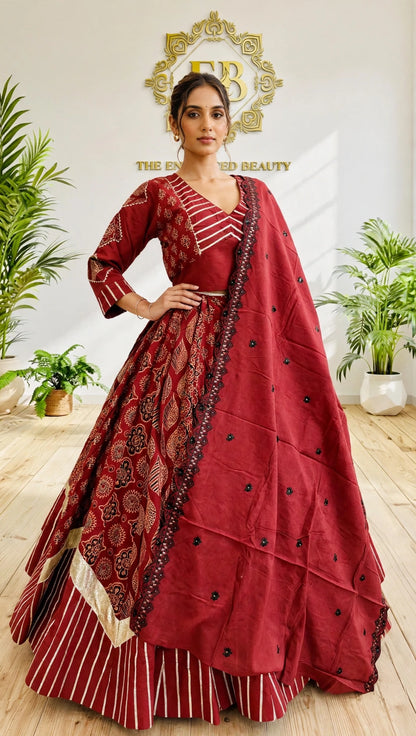 Pure Kutchhi Print Chaniya Choli with Heavy Gotta Border
