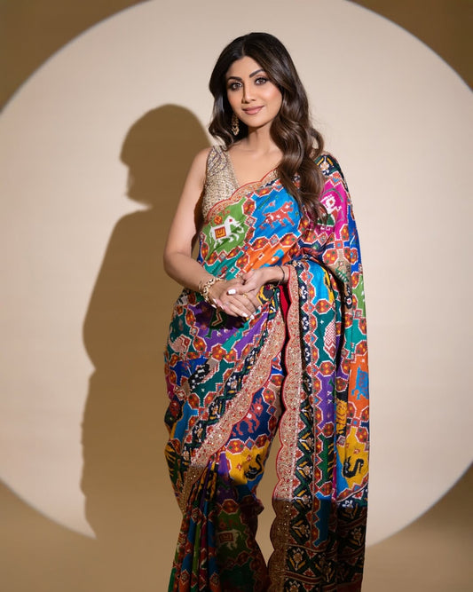 Bollywood Inspired Patola Print Georgette Sequins Saree with Swarovski Work