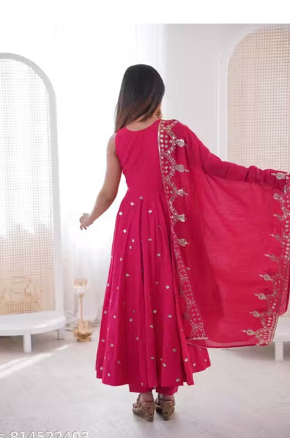 Premium Roman Silk Anarkali Gown Set with Chanderi Dupatta (Restock)