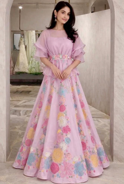 Pink Floral Indo-Western Lehenga Set