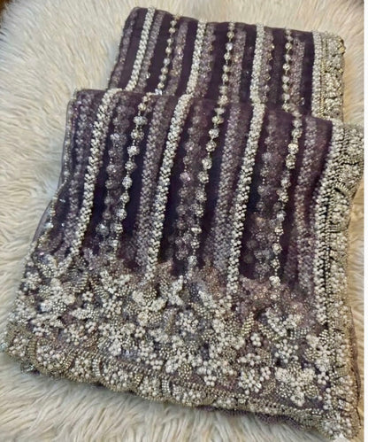 Premium Net Saree with Heavy Pearl & Sequin Embroidery