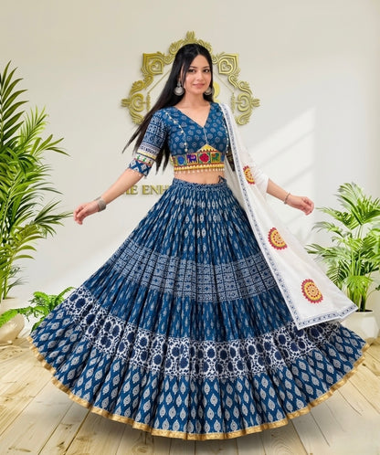 Premium Denim Gamthi Chaniya Choli - 10 Meter Flare Cotton Lehenga