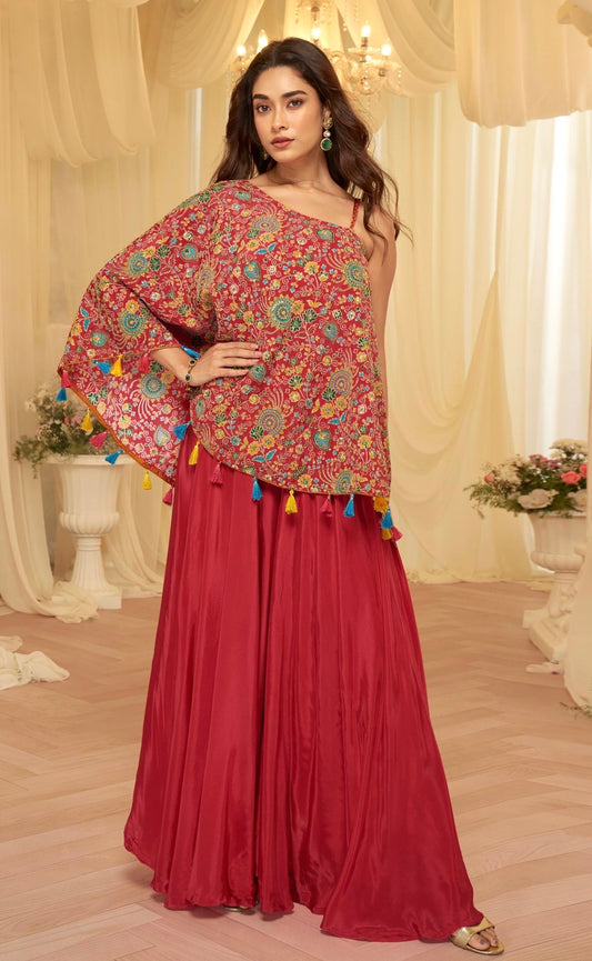 Premium Viscose Crepe Embroidered Top & Palazzo Set |