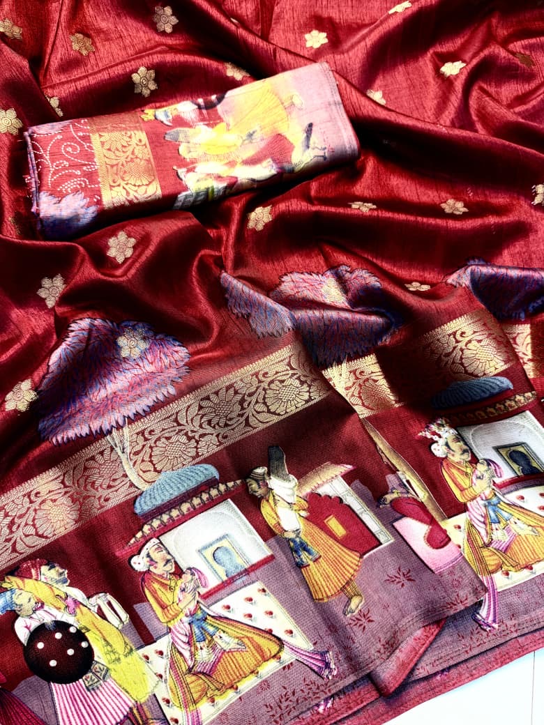 Premium Ajrakh Georgette Saree with 5-Inch Jacquard Border