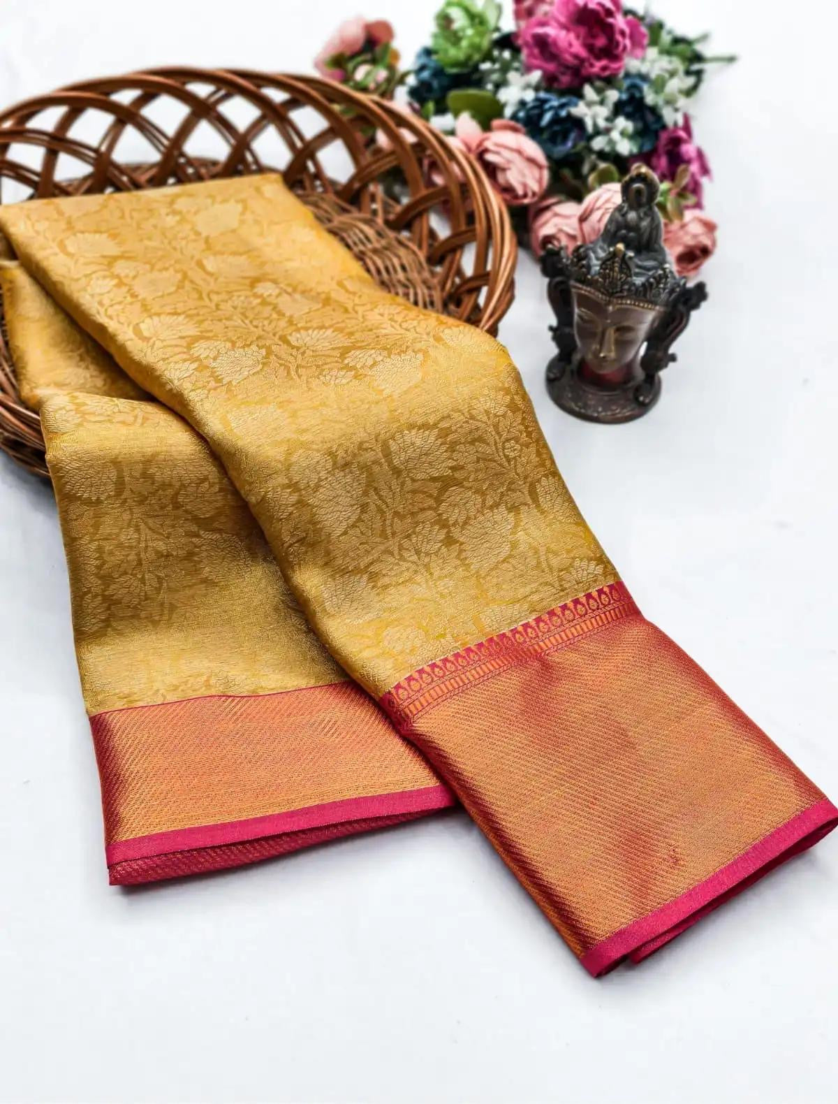 Golden Grace Royal Heritage Soft Tissue Silk Saree with Rich Pallu & Jacquard Work