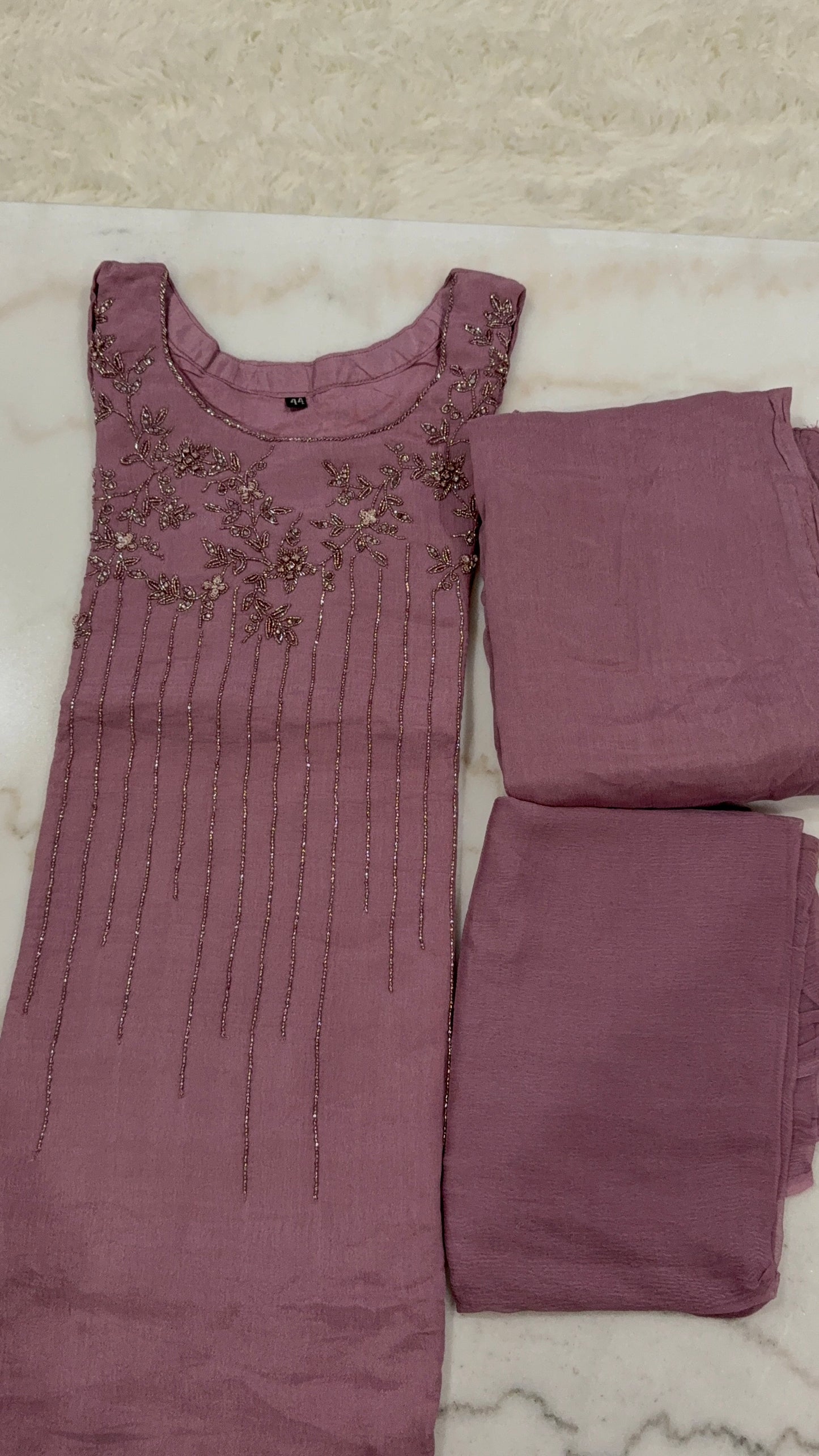 Mauve Embroidered Salwar Suit with Bead and Piping Work