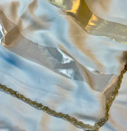 Elegant Metallic Stripe Party Wear Saree with Scalloped Diamond Border