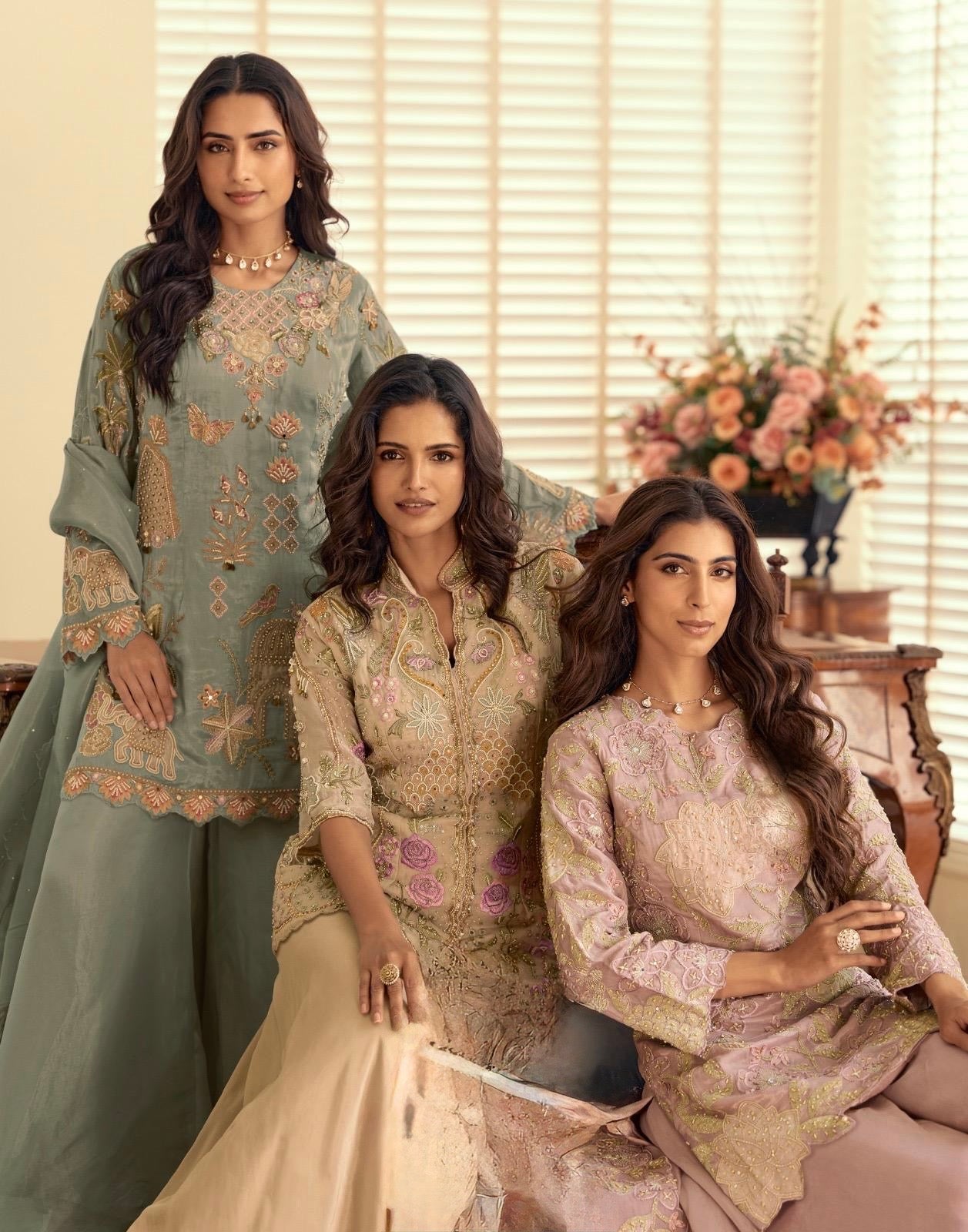 New Launch Pakistani Style Simar Silk 3-Piece Suit Set | Heavy Beads & Handwork