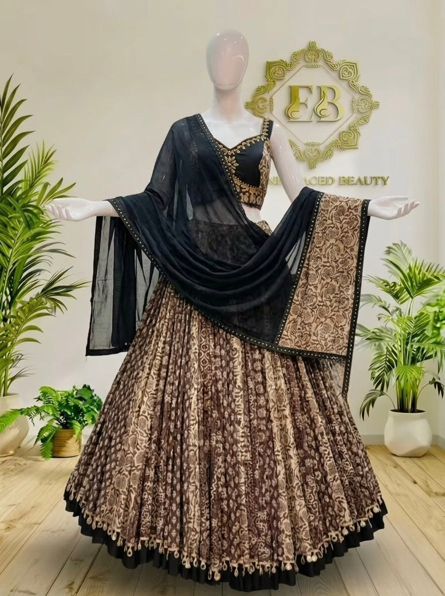 Denim Mirror Work Chaniya Choli Set