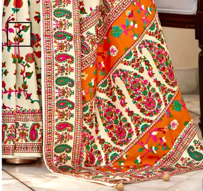 Pashmina Jamewar Silk Saree | Foil Print Pashmina Design