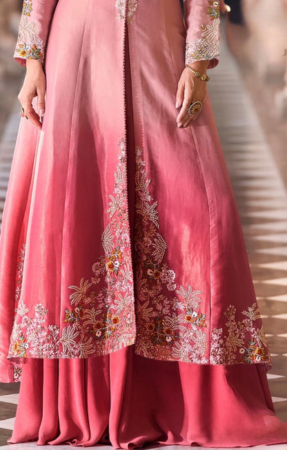 Premium Rosy Pink Chinon Silk Party Wear Anarkali Palazzo Set