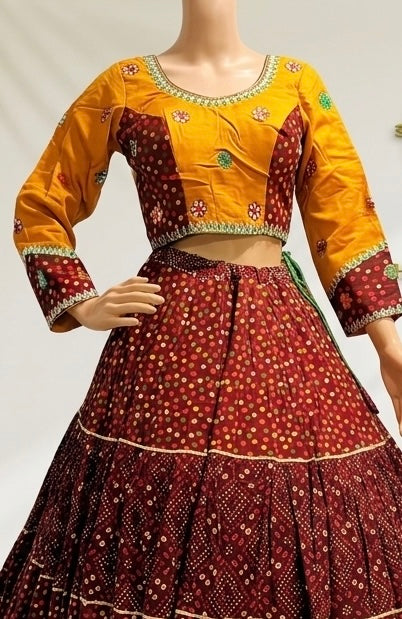 Pure Ikkat Cotton Navratri Lehenga Choli with Mirror Work Blous