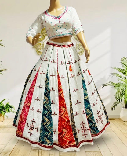 Premium Cotton Navratri Chaniya Choli - 8 Meter Flare Mirror Work Lehenga