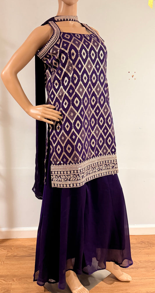 Zari Work Purple Kurti with Palazzos | Elegant Cotton Silk Festive Wear Set”